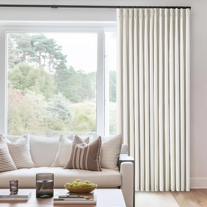 Natural Linen 100% Blackout Pinch Pleated Curtains 108 Inches Long 2 Panels | - Image 5