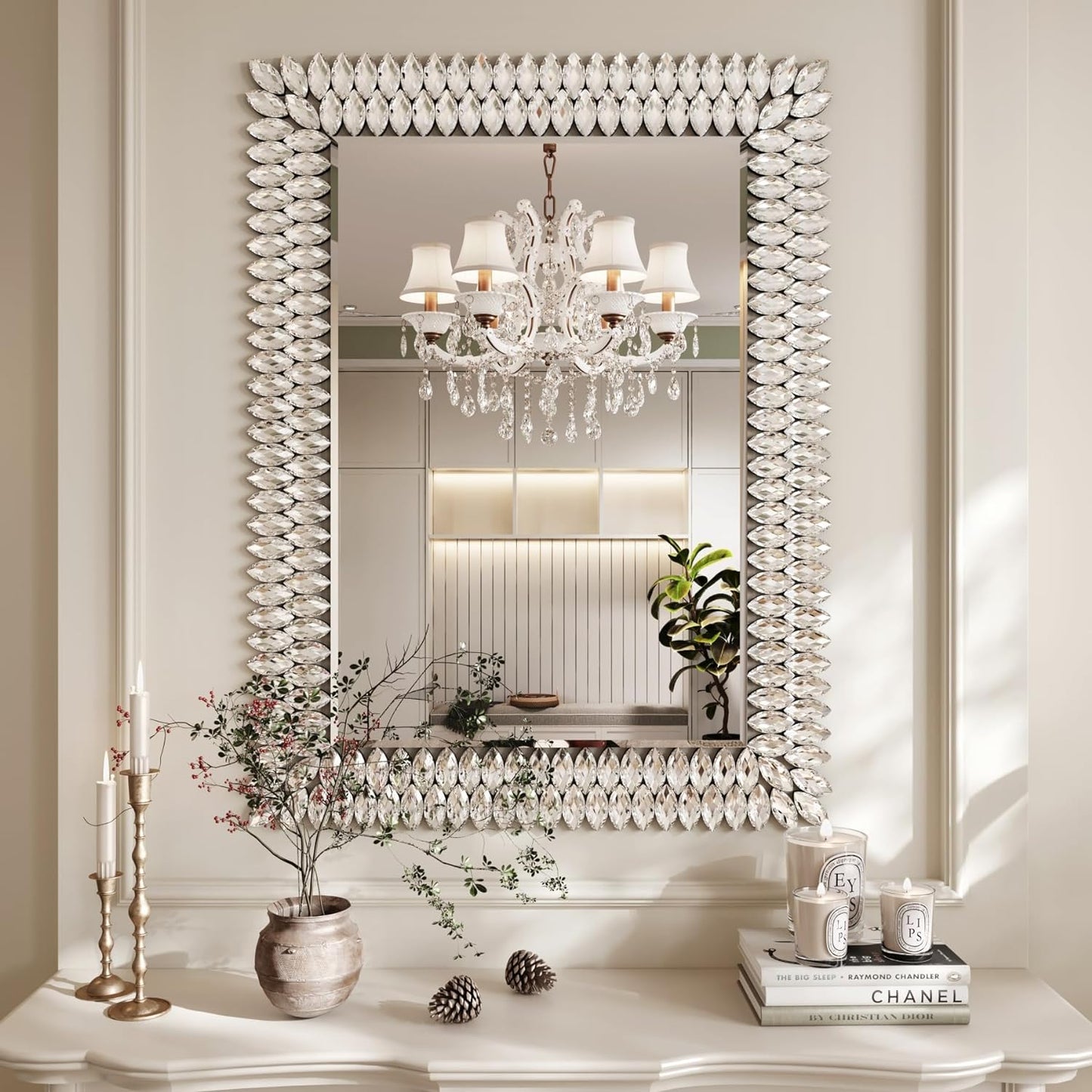 Kelly Miller 30"x40" Jeweled Bathroom Wall Mirror, Large Rectangle Mirror Decorative Mirror Luxury Vanity Mirror with Diamonds for Master Bath Half Bath Living Room Bedroom Fireplace Mantle Entryway