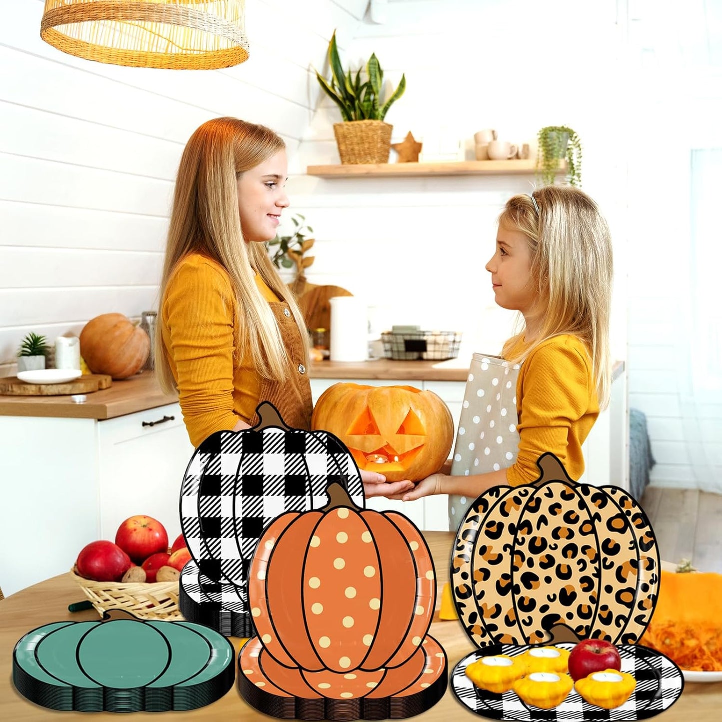 HAKOTI 40Pcs Fall Pumpkin Paper Plates - Thanksgiving Harvest Party Tableware Decoration Orange Pumpkin Shape Plates for Autumn, Halloween Holiday