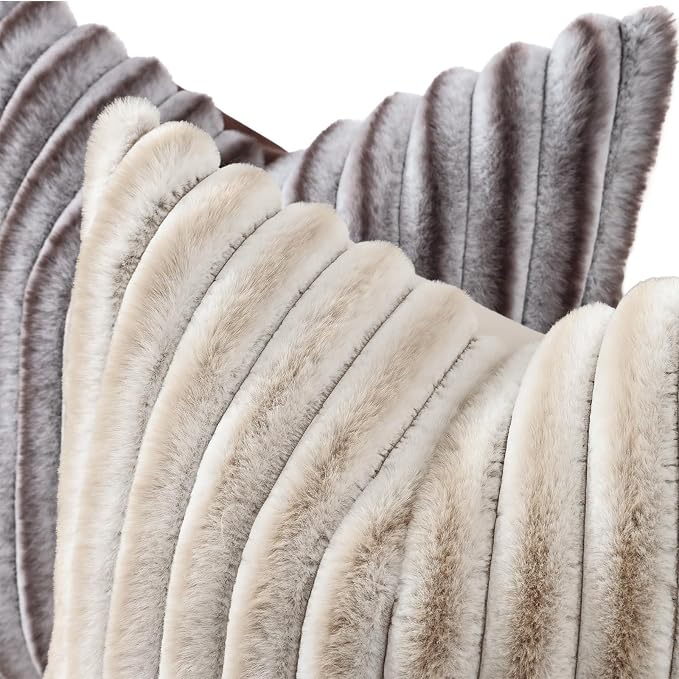 decorUhome Fall Faux Fur Throw Pillow Covers 12x20 Set of 2 Brown White | - Image 2