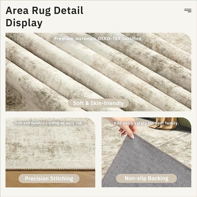 Soalmost Abstratc Runner Rug 2x5 Washable Kitchen Entry Runners Beige/Gray | - Image 6