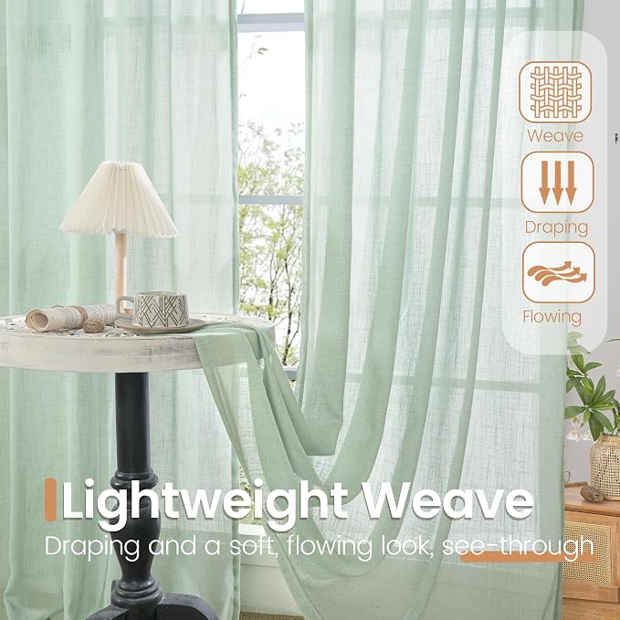 BGment Sage Green Linen Curtains 40 Inch Length - Image 4