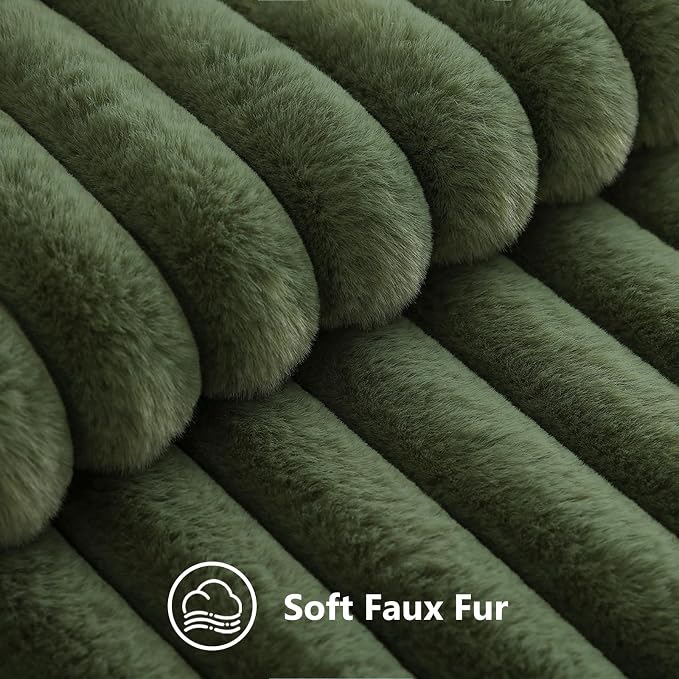 decorUhome Fall Faux Fur Throw Pillow Covers 26x26 Set of 2 Olive Green | - Image 7