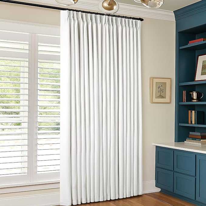 Beige White Pinch Pleated 100% Blackout Linen Curtains W60xL102 1 Panel | Black by Twodrapes