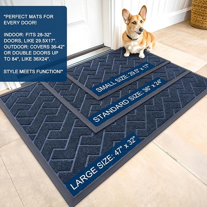 OLANLY Front Door Mat Outside 71x47, All-Season Absorbent Rubber Doormat | Blue - Image 2