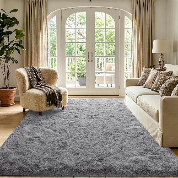 5x7 Grey Fluffy Soft Area Rug Non-Slip - Image 2