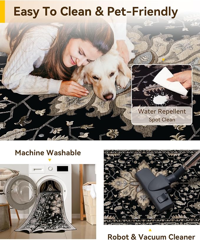 RELEANY Washable Area Rug, Square 6'x6', Water Repellent, Pet Friendly - Image 3