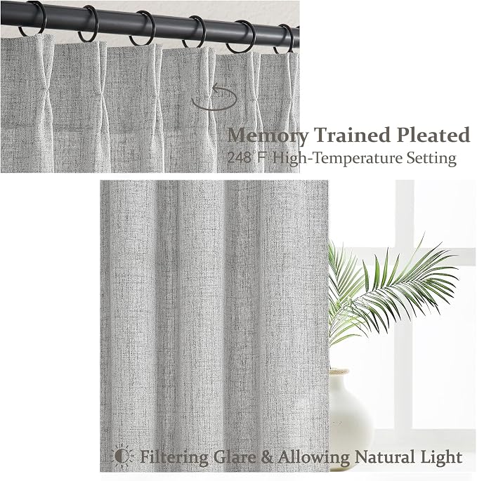 Light Grey Pinch Pleated Semi Sheer Curtains 92 Inches Long 2 Panels Set - Image 4