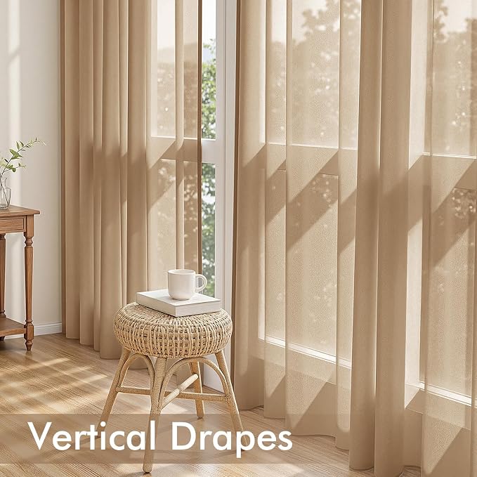 MIULEE Brown Sheer Curtains 108 Inches Long 4 Panels 54 x 108 Inches | Light - Image 5