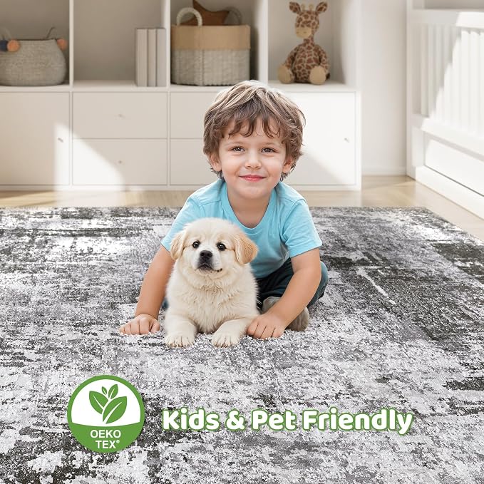 LOONGRUG 6x9 Area Rugs Washable Neutral Modern Abstract Living Room Rug | Soft - Image 7