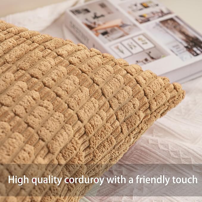 Aegero Pack of 2 Corduroy Decorative Throw Pillow Covers 26x26 Inch, Coffee | - Image 2