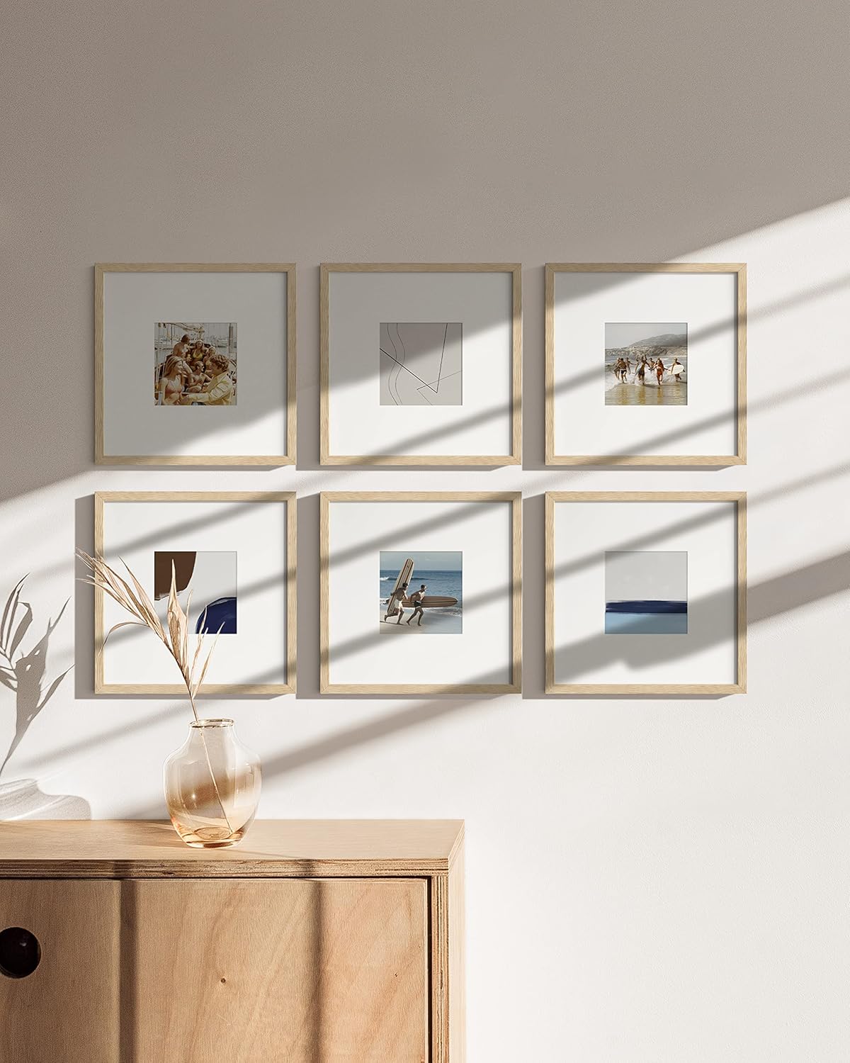 HAUS AND HUES Modern Oak Wood Picture Frame, Beige, 10x10 inches, Matted, Set of 6, Gallery Wall Frame