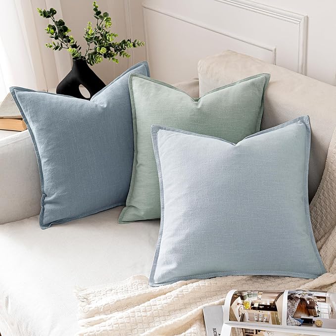 MIULEE Decorative Linen Pillow Covers 20x20 Inch Aqua Green | Boho Farmhouse​ - Image 4