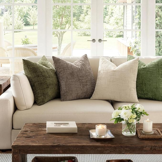 MIULEE Chenille Textured Euro Pillow Covers Taupe Grey 22x22 Set of 2 | Slubby - Image 7