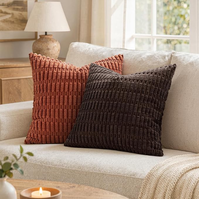 MIULEE Euro Sham Corduroy Decorative Throw Pillow Covers 24x24 Dark Brown | - Image 3