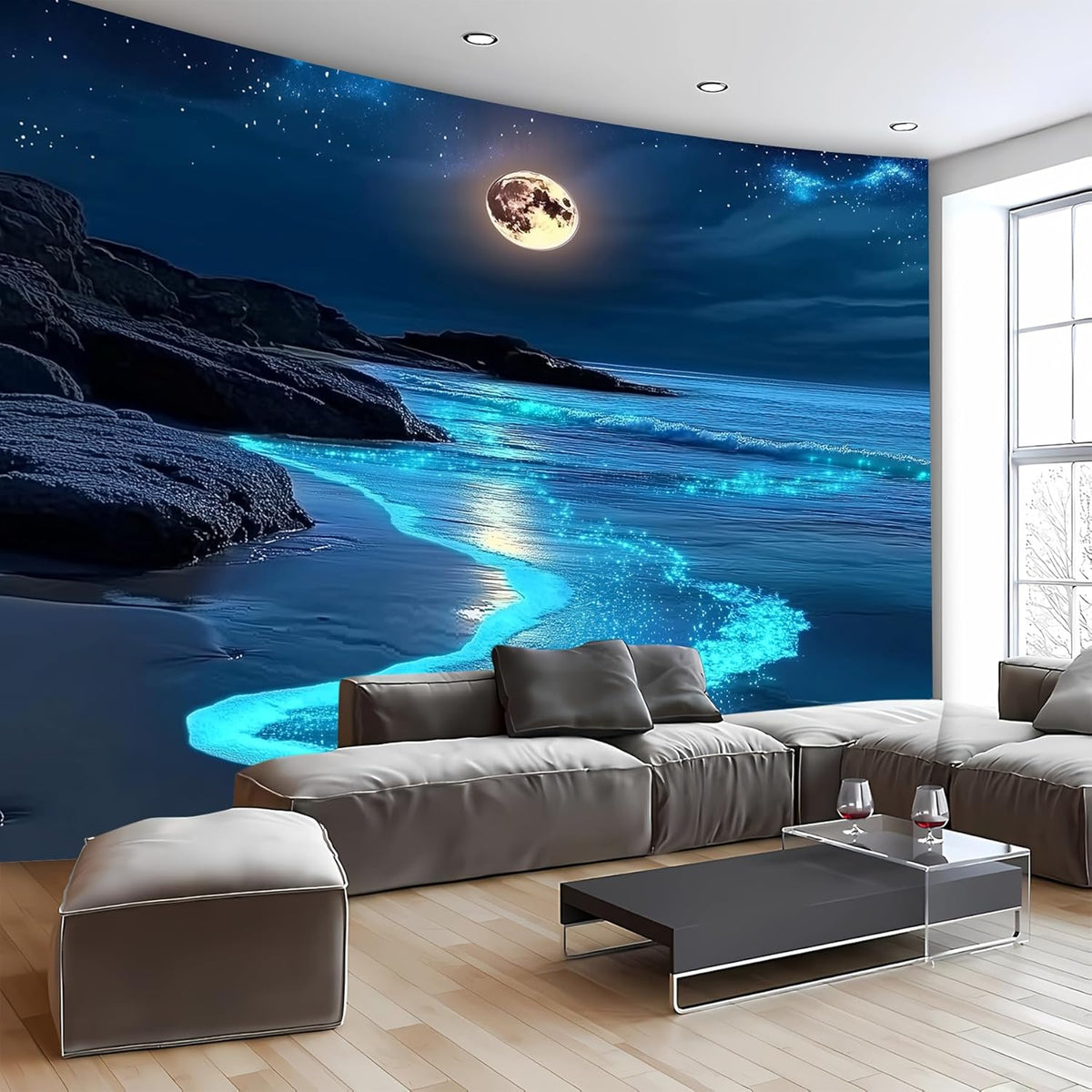 Nature Tapestry Forest Tree Sea Cave Wall Hanging, Stream Through Rainforest Landscape Wall Art Tapestry for Bedroom Living room (Blue Tears, 90"×70", Unframed)