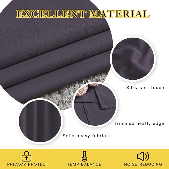NICETOWN Greyish Purple Blackout Curtains 90 inches Long, Grommet Thermal - Image 3