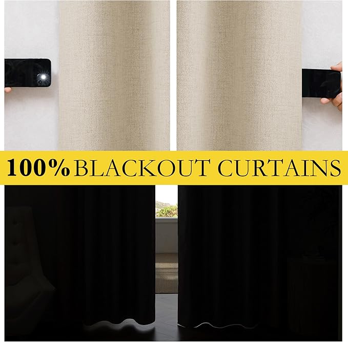 NICETOWN Cream Linen Complete Blackout Curtains 48 inches - Image 3