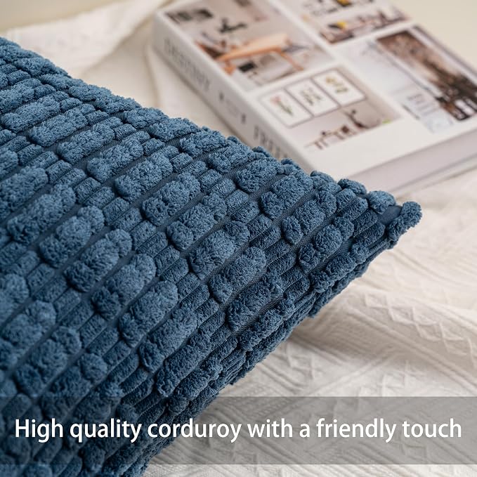 Aegero Pack of 2 Corduroy Decorative Throw Pillow Covers 12x24 Inch, Teal | - Image 2