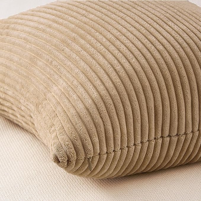 Topfinel Set of 4 Soft Farmhouse Corduroy Striped Decorative Cushion Cover Boho - Image 7