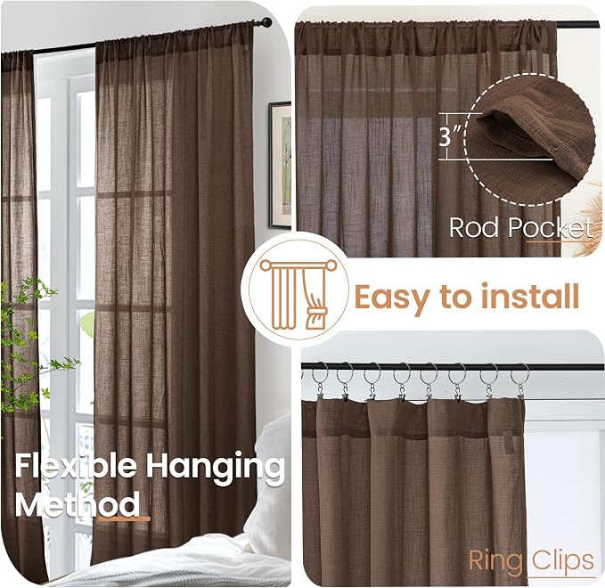 BGment Brown Linen Curtains 40 Inch Length, Short Drapes - Image 6