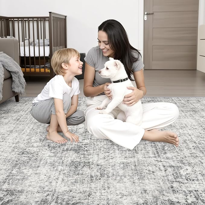 Area Rug Living Room: 4x6 Modern Washable Soft Carpet Black Grey | - Image 9