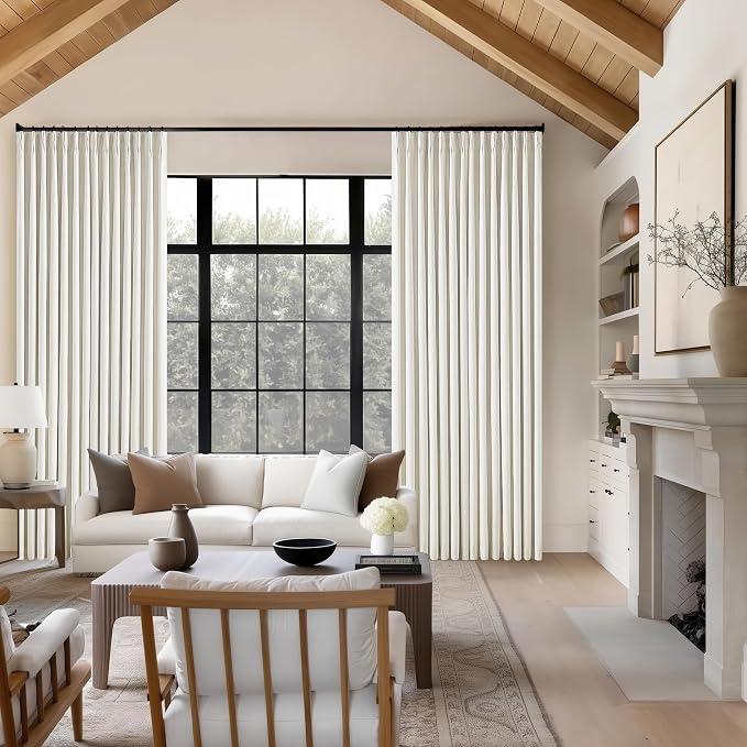 Natural Cream Linen Black Out Curtains 120 Inch Long Pinch Pleat | Room - Image 8