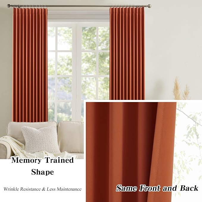 90 Inch Burnt Orange Pleated Curtains - Image 6