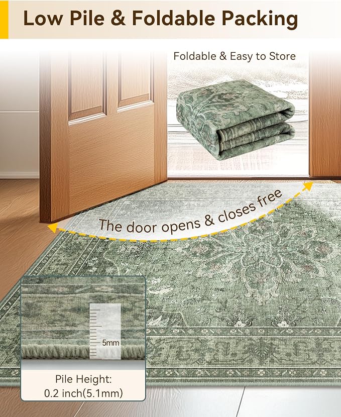RELEANY Washable Area Rug, Small 2'x3', Water Repellent, Pet Friendly, Vintage - Image 4