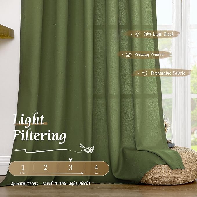 Light Filtering Linen Curtains 63 inches Long - Image 4