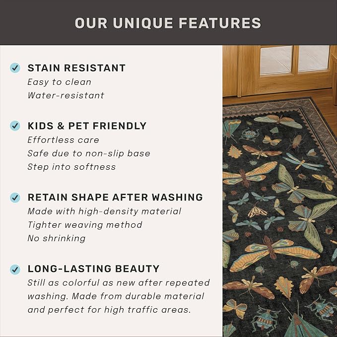 Black Insect 2'6"x10' Washable Extra Long Runner Rugs - Image 7