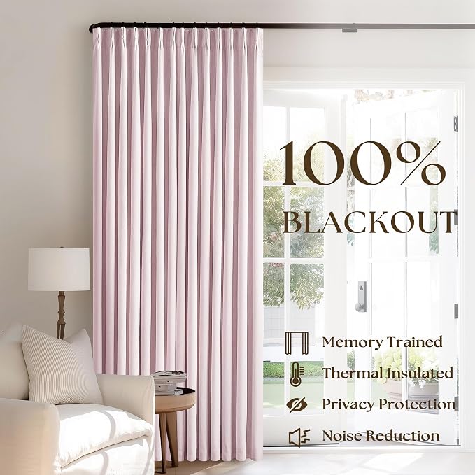 Light Pink Pinch Pleated 100% Blackout Linen 84 Inch Curtains | Room Darkening - Image 3