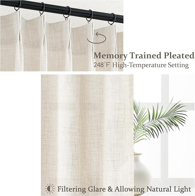 Cream Beige Pleated 92 Inch Boho Curtains - Image 3