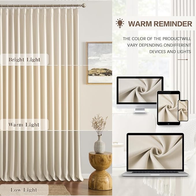 Cream Beige Color Luxury Blackout Curtains 96 Inch Long Pinch Pleated - Image 7
