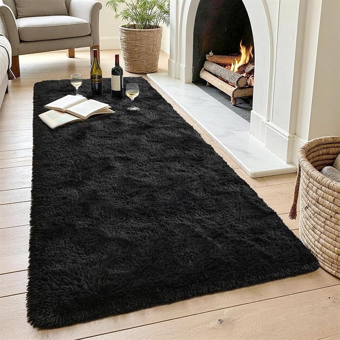 Noahas 2x6 Black Fluffy Soft Runner Rug Non-Slip - Image 4