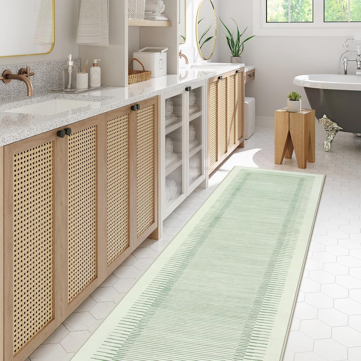 Wonnitar Striped Sage Green 9x12 Rugs for Living Room, Non-Slip Soft Sage Green Bedroom Rug, Low Pile Minimalist Floor Carpet for Nursery Playroom Department (Green,9' x 12')