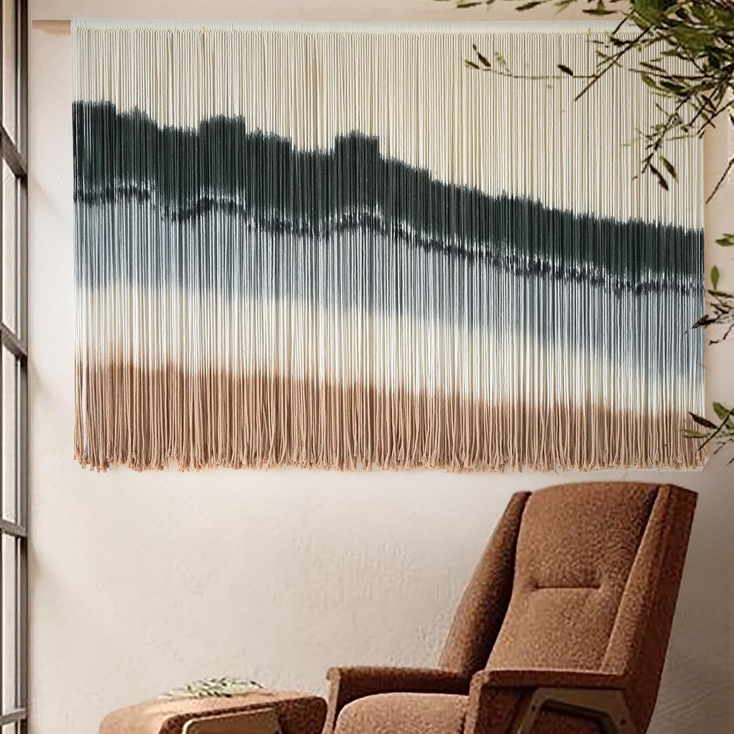 IOWER Large Macrame Wall Hanging Dip Dye Craftsmanship Fiber Yarn Wall Art Boho Wall Decor Home Decor 57''W x 35''L