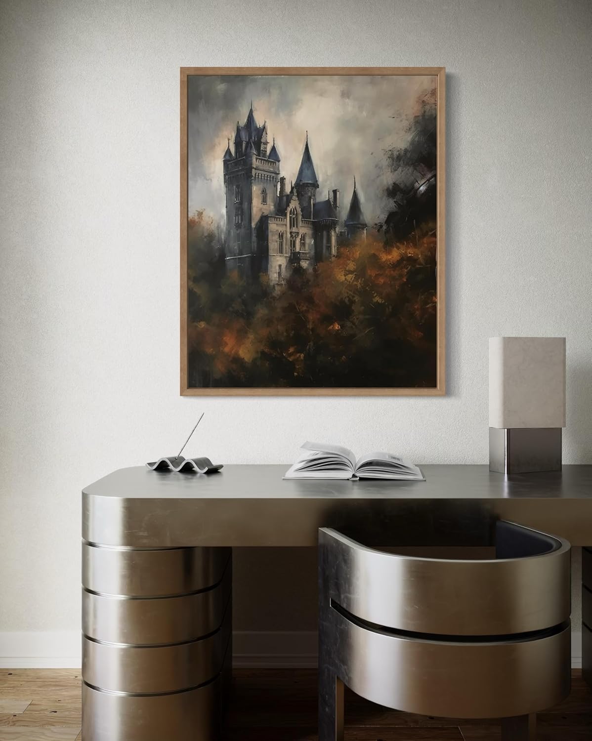 Old Castle Poster Art Print, Halloween Scary Vintage Wall Art Academia Spooky Painting Decoration for Horror Prints, Gothic Posters Bedroom Decor 89 (Old Castle, 16 x 20 inches, Wood Frame)