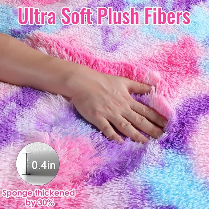 Rainbow Area Rugs for Girls Bedoom 4x6 Ft, Fluffy Cute Colorful Pastel Rug | - Image 5