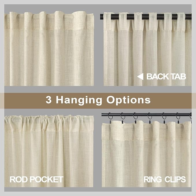 Pitalk Birch Beige Linen Semi Sheer Curtains 84 Inches Long - Image 5