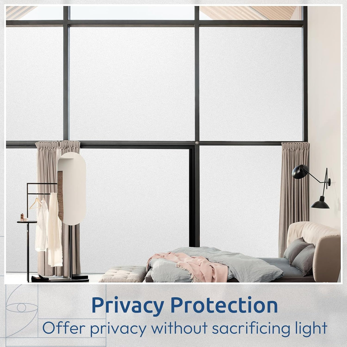 rabbitgoo Window Privacy Film, Non-Adhesive Frosted Glass Window Film for Bathroom, Static Cling Heat Blocking Stickers for Home Indoor Opaque Frosting Coverings House Tint, Matte White 35.4" x 196.8"