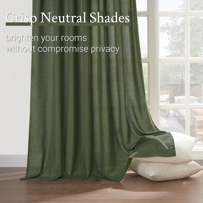 Topfinel Olive Green Pinch Pleated Linen Curtains 95 Inch Length 2 Panels - Image 7