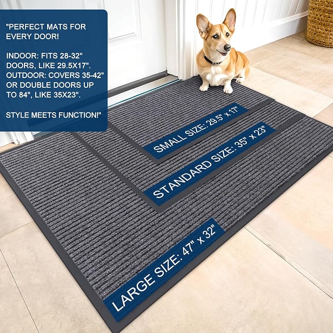 OLANLY Front Door Mat 59x20, Waterproof Heavy-Duty Indoor Outdoor Doormat | Grey - Image 2