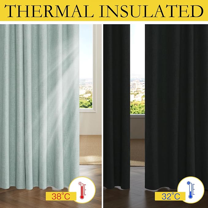 NICETOWN Seafoam Green Thick Linen Blend 100% Blackout Curtains - Image 5