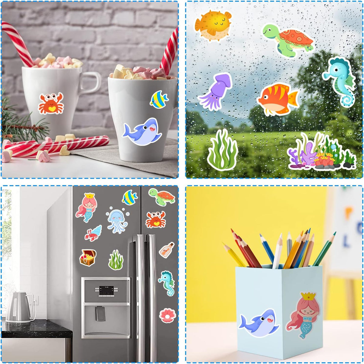 Sea Animals Gel Clings for Kids, 21PCS Thick Vinyl Decals, Cartoon Animal Stickers for Classroom, Home, Nursery, Airplane Birthday Party Supplies, Reusable, Water Resistant, Indoor Usage