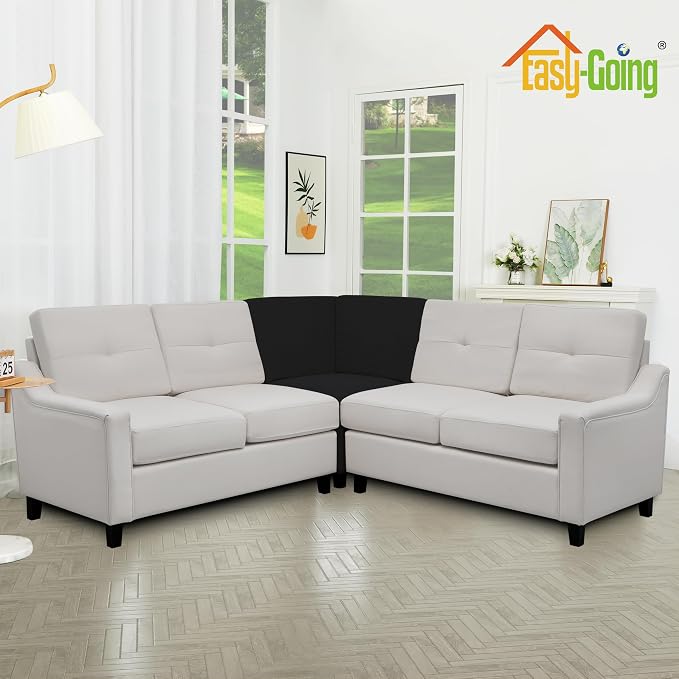 Easy-Going Stretch Soft Sectional Corner Sofa Couch Slipcover Black | 1-Piece - Image 3