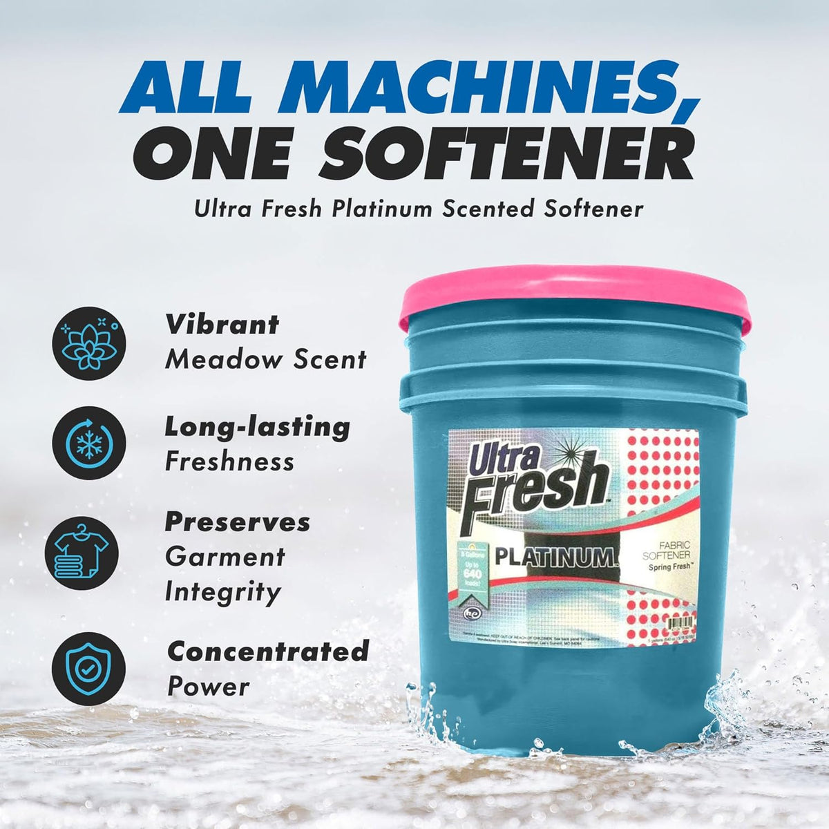 Ultra Fresh 5 Gallon Platinum Fabric Softener for All Machine Types, Liquid Laundry Softener, Up to 640 Loads, Spring Fresh