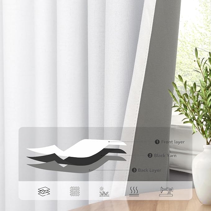 White Linen Textured Blackout Curtains 94 Inches Long 2 Panels Burg Coastal - Image 5