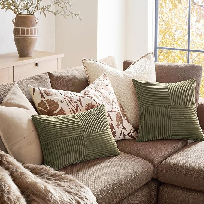 Fancy Homi 2 Packs Olive Green Euro Decorative Throw Pillow Covers 28x28 Inch - Image 5