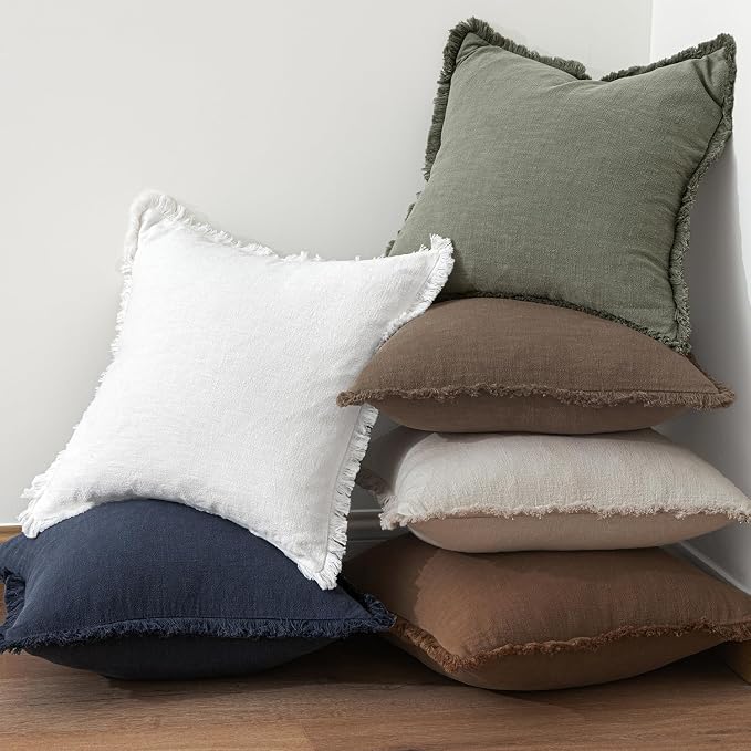 MIULEE Linen Fringe Decorative Fall Throw Pillow Covers Late Autumn 20x20 | Set - Image 10